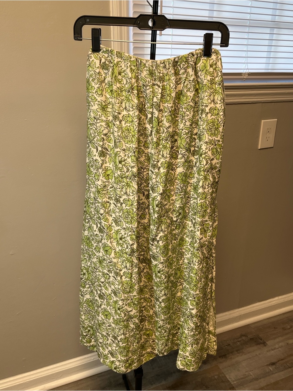 J. Crew Cream Midi Skirt with Green Floral Print